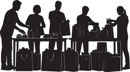 Diverse volunteers working together packing supplies for charity event international volunteer day concept