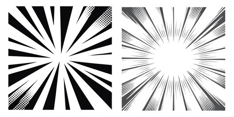 Sunbrust grunge  black and white comic pop art background,Abstract black and white radiating lines converging.