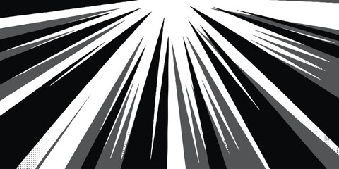 Sunbrust grunge  black and white comic pop art background,Abstract black and white radiating lines converging.