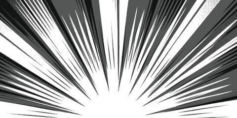 Sunbrust grunge  black and white comic pop art background,Abstract black and white radiating lines converging.