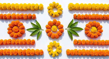Decoration with marigold petals during the Diwali festival, a traditional art of India