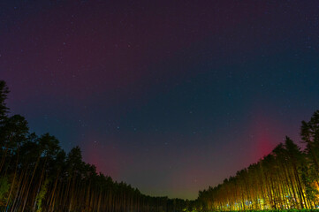 Fototapeta premium Red Flames Over Masovia: Aurora Borealis near Wyszków (October 18, 2025)