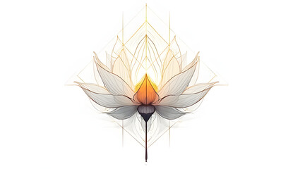 Buddhist lotus rendered in geometric abstract lines, sacred minimal vector style, isolated on white