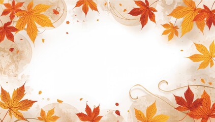 Autumn leaves swirling in the air against a white backdrop, seasonal change, autumn equinox