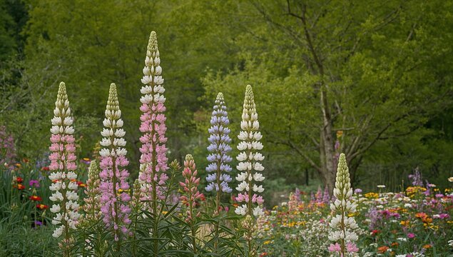 Blooming lupins during the spring season, showcasing seasonal change