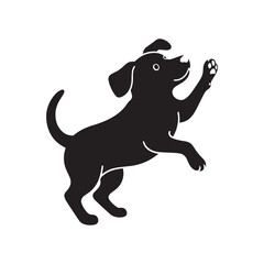  A vector style illustration of a silhouette of a cute black dog. 