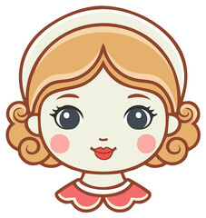 Obraz premium Cute cartoon portrait of a smiling young woman with blonde curly hair and rosy cheeks