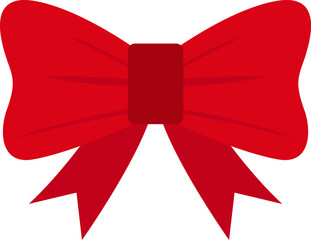 Red Christmas ribbon bow ornament illustration. Festive holiday decoration on white background. Vector