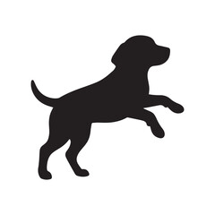  A vector style illustration of a silhouette of a cute black dog. 