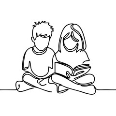 Children reading continuous line drawing, International Day of Education