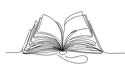 Simple continuous line drawing of open book for International Day of Education
