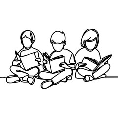 Children reading continuous line drawing, International Day of Education