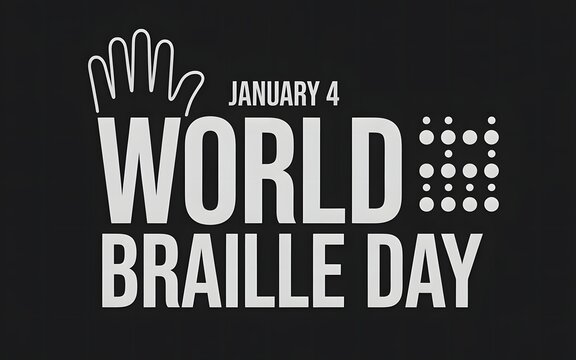 World braille day january 4th celebration with hand and braille text