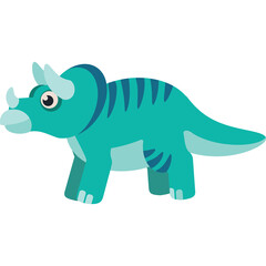 Turquoise Dinosaur Illustration on Transparent Background Playful Cartoon Style Adorable Triceratops Roaring with Big Eyes and Stripes on its Back
