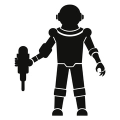 Retro robot holding a futuristic weapon silhouette