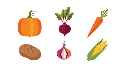 Colorful set of fresh vegetables in flat design for culinary themes