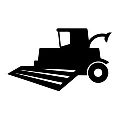 Agricultural combine harvester in silhouette on white background