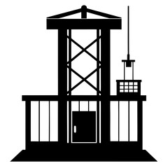 Classic lifeguard tower structure in a bold black silhouette