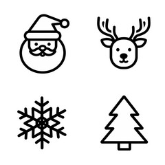 Christmas icons including Santa, reindeer, snowflake, and tree  