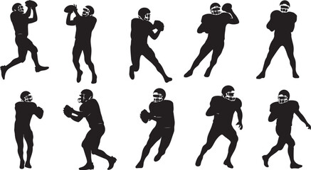 Dynamic football player silhouettes capturing action poses for sports graphics and athletic designs