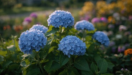Vibrant hydrangeas flourish in the garden, showcasing seasonal beauty