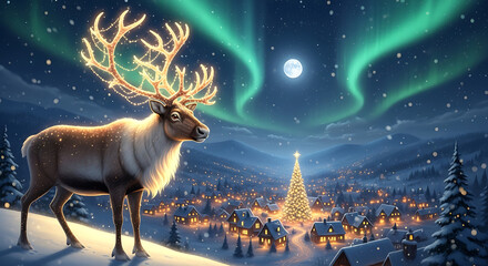 Naklejka premium Reindeer of Light — The Magic Guide of Christmas Dreams. generative ai