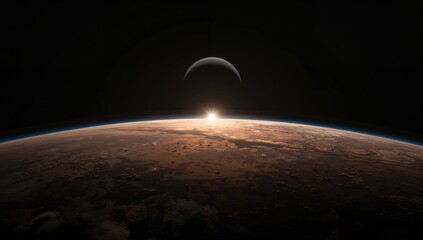 Stunning red planet Mars alongside a radiant blue Earth, perfect for space-themed backgrounds