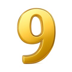Golden number 9, shiny metallic luxury digit, elegant design element isolated on