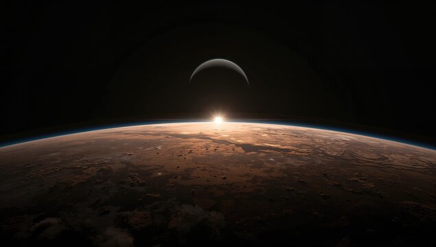 Stunning red planet Mars alongside a radiant blue Earth, perfect for space-themed backgrounds