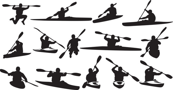 Dynamic kayakers in action, showcasing athletic grace and thrilling water sports adventures with powerful paddle strokes.