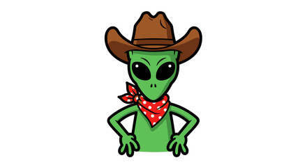 Cartoon Alien Cowboy Ready for an Intergalactic Showdown Wearing a Bandana and Hat