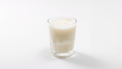 Glass of fresh organic buttermilk set against a plain white backdrop, beneficial dairy choice