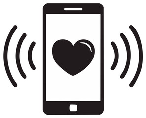 Heart Symbol on Mobile Phone with Signal Waves Health App Notification
