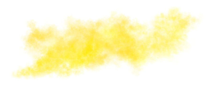Bright yellow smoke cloud trail on transparent background with realistic puff explosion effect and chemical spray