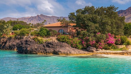 Architecture in Tenerife Island, a scenic vacation backdrop featuring flowers and beach, highlighting seasonal change © VirtualVista