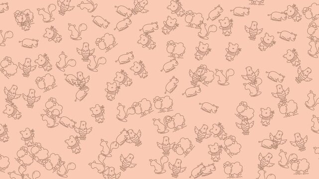 Cute Cartoon Animal Pattern Illustrated Background with Whimsical Squirrel Bear Sheep Bird Hippo Characters for Childrens Content