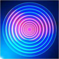 Futuristic abstract vector background with glowing neon concentric circles in vibrant blue and pink creating a hypnotic tunnel