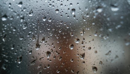 Raindrops clinging to glass surface