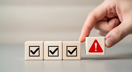 Warning Sign Added to Completed Checklist with Checkmarks for Error and Risk