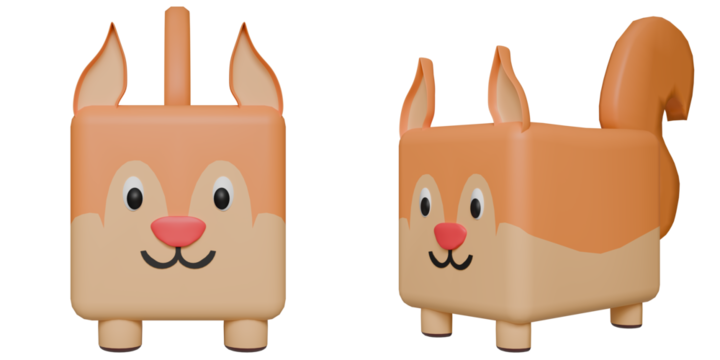 Cute Fox Cube Cartoon Figure in Vibrant Orange and Cream Colors, Made From Smooth Plastic, Showcasing Playful Design