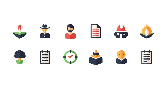 Collection of diverse flat icon illustrations representing various themes and concepts design