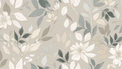 Endless pattern of abstract flowers featuring white and grey foliage