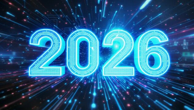 Futuristic 2026 new year concept with digital light stream background