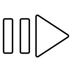 Concise, linear stroke graphic representing essential media controls: play and pause. Outline style, appropriate for sleek interfaces dealing with audio/video management, streaming services, or status