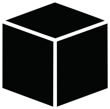 Simple black cube icon with white lines in a three dimensional view
