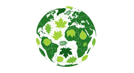Obraz premium Green globe puzzle with leaves symbolizing environmental awareness 