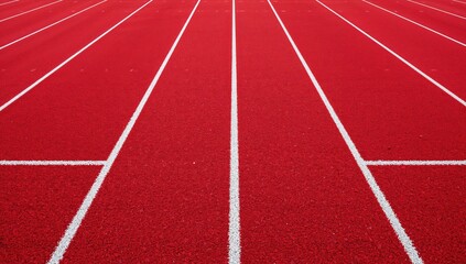 Fototapeta premium Red sports field with white boundary lines and soft surface: fitness, health, and exercise concepts