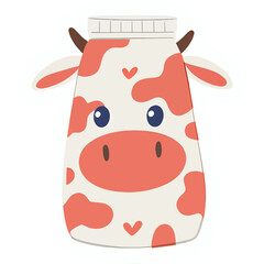 Pastel Colored Milk Carton with Cute Cow Face and Hearts | Adorable Kawaii Milk Box with Floating Hearts | Cute Cartoon Dairy Carton in Soft Pastel Tones | Charming Cow Themed Milk Carton Illustration
