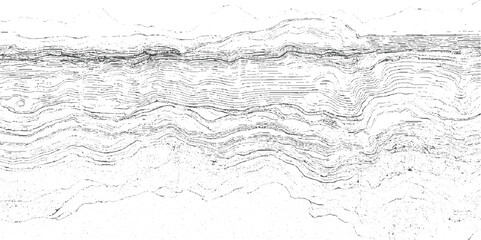 Abstract black and white topographic contour lines and stippled texture background