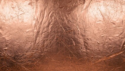 Metallic wall in rose gold with brushed finish and scratch marks, abstract textured backdrop